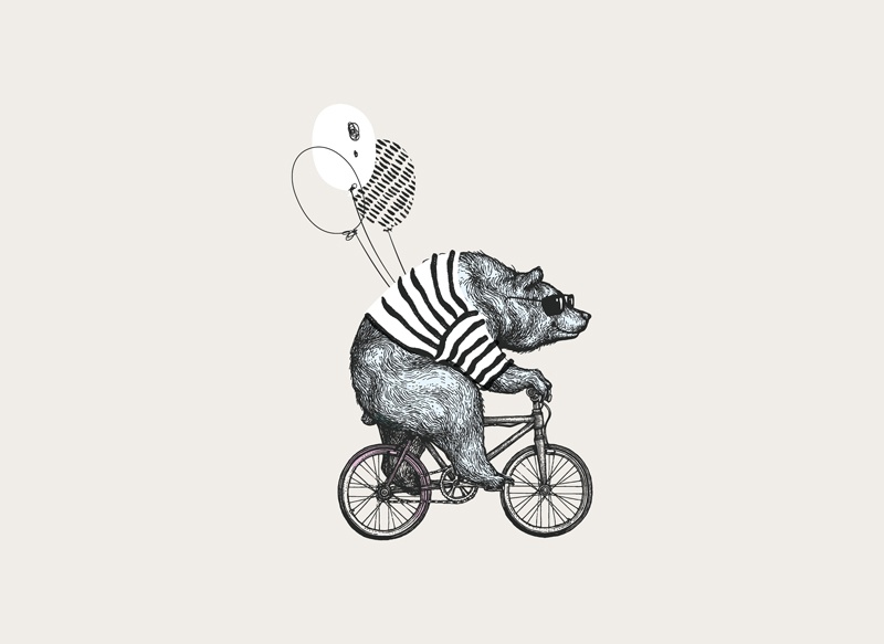Zeichnung Bär auf einen Fahrrad